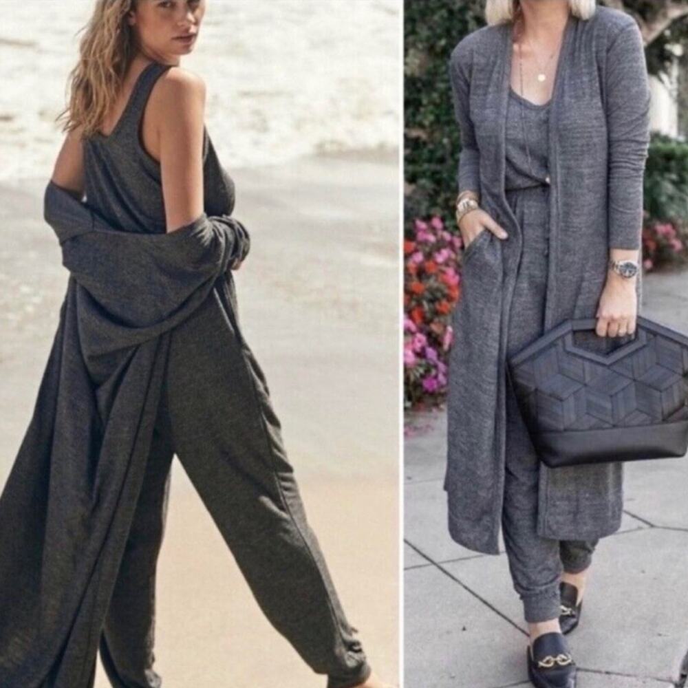 Free People Bicoastal Romper Jumpsuit In Charcoal Grey Heather - S Beachy Lounge - Picture 4 of 14